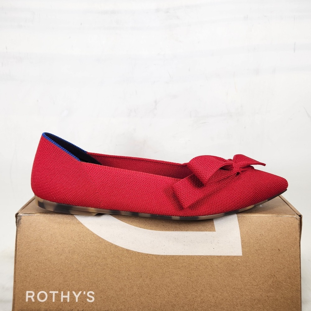 Rothy's The Bow Point II Women Size 9.5 WIDE Cupid Red Pointed Toe Flat Bow